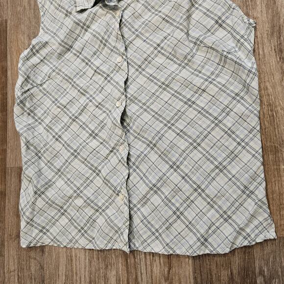 Vtg Y2K GAP Linen Sleeveless Blouse Women M Blue Plaid Preppy 2000s Boho Cottage - Picture 4 of 9